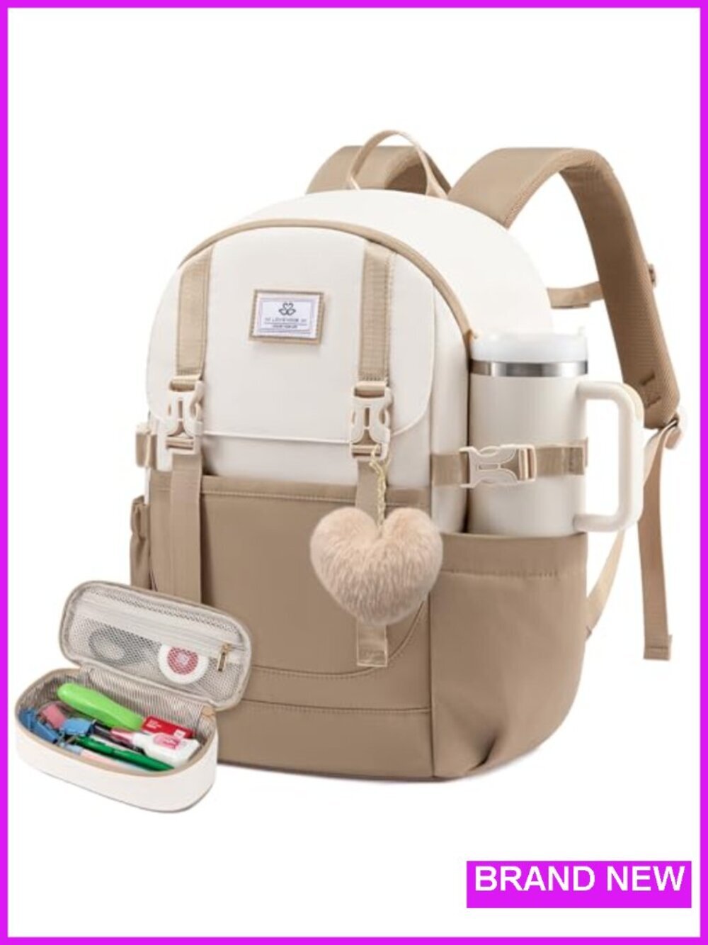 Large Waterproof School Backpack 15.6" Laptop Bag with Pencil Case, Back to